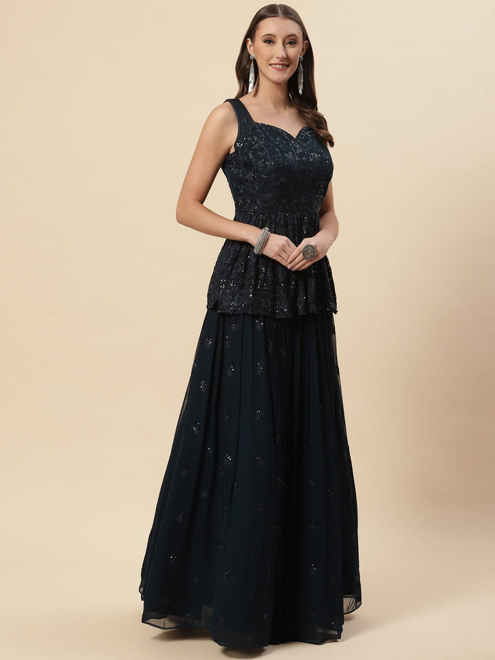Sequin Embroidered Georgette Choli With Lehenga &amp; Net Dupatta