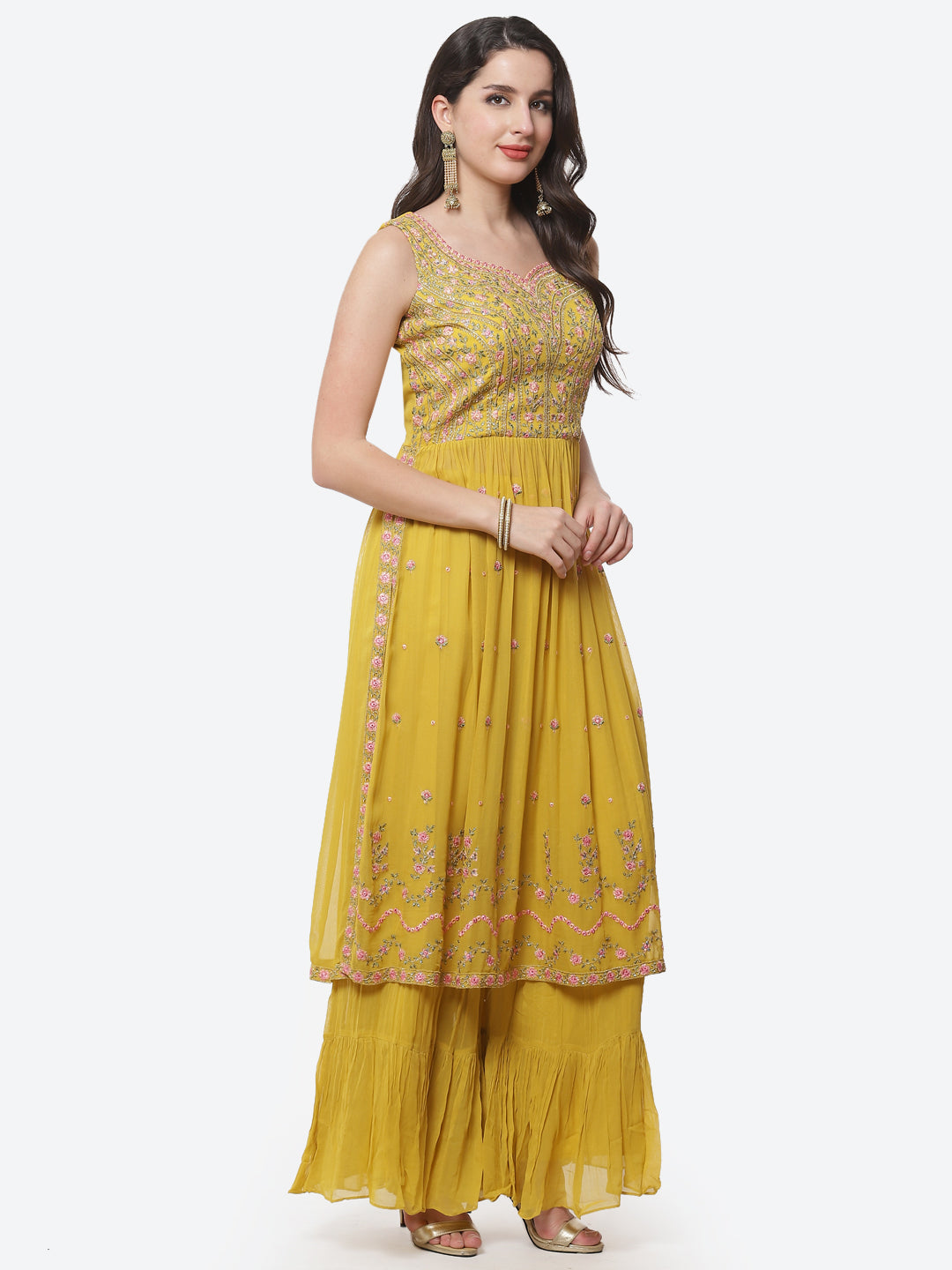 Resham Booti Georgette Stitched Anarkali Salwar Kameez With Net Dupatta