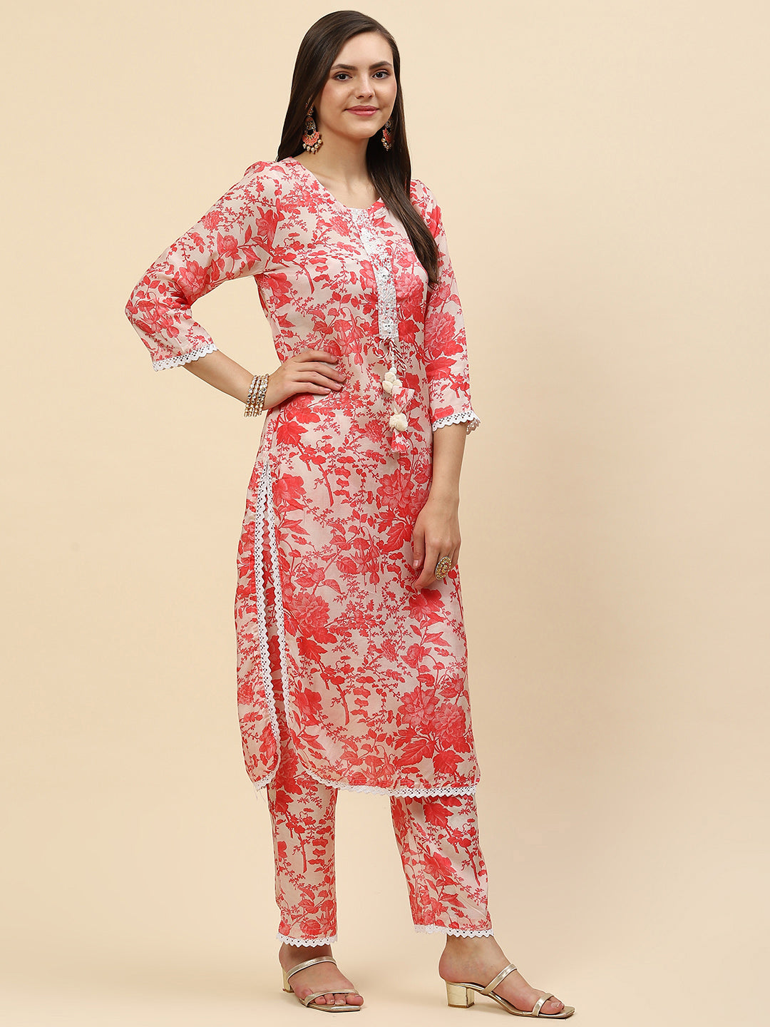 Floral Printed Muslin Kurta With Pants