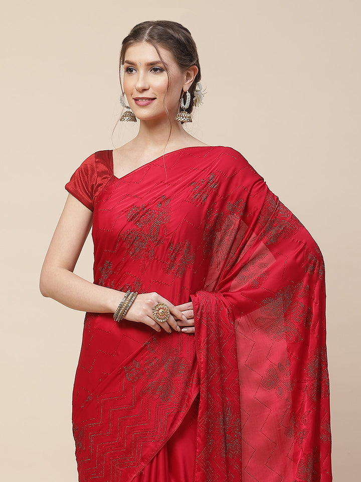Stone Embroidered Satin Saree