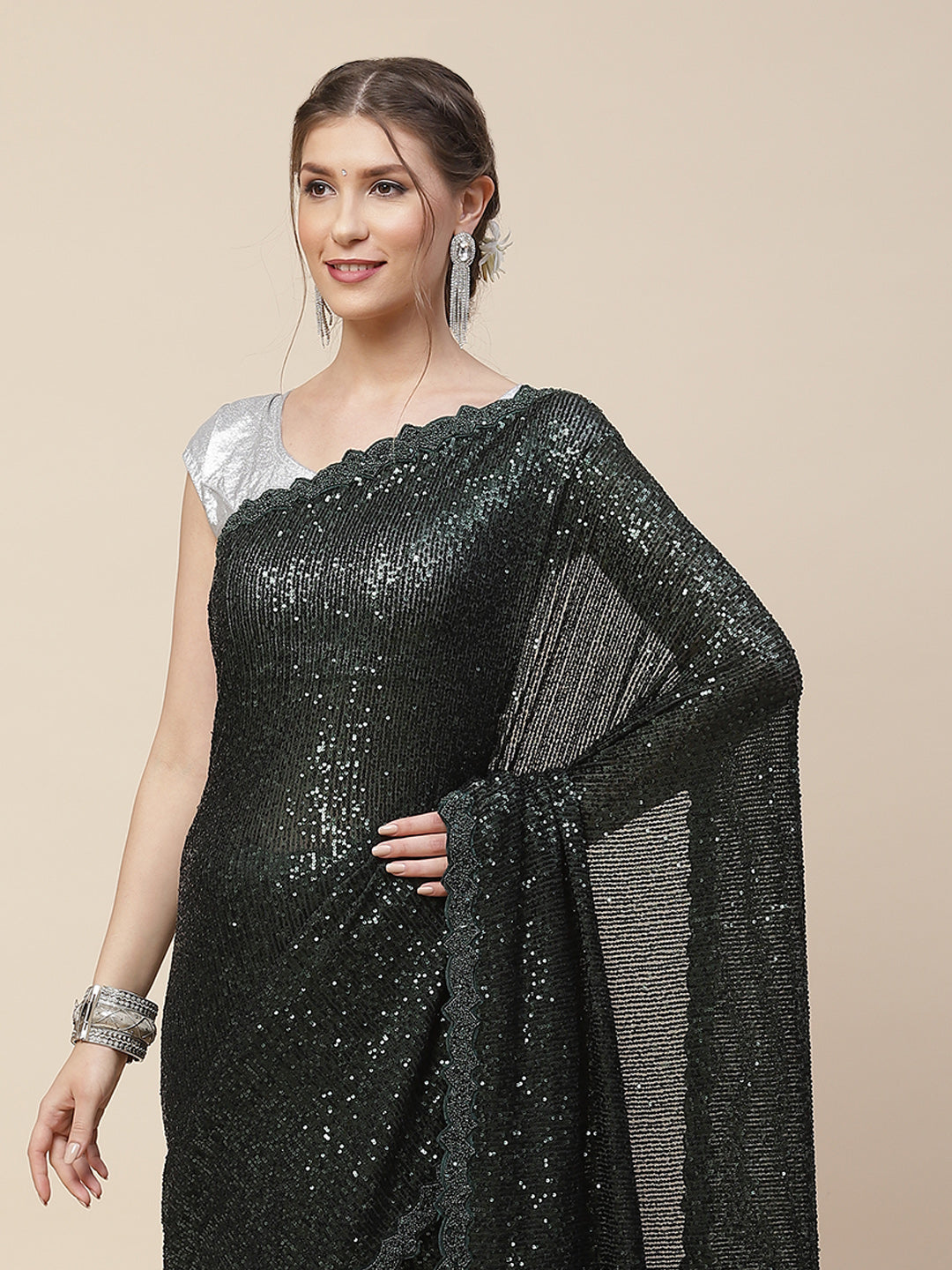 Embroidered Net Sequin Saree