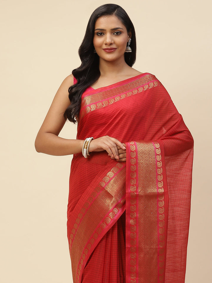 Plain Zari Border Cotton Woven Saree