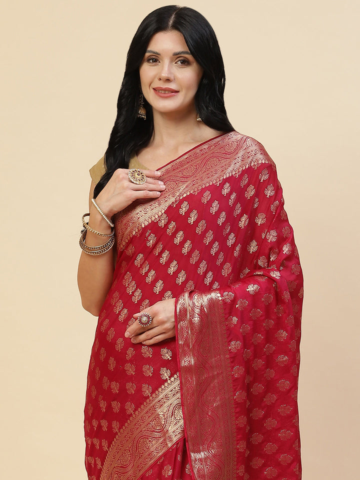 Zari Border Booti Chiffon Plain Saree
