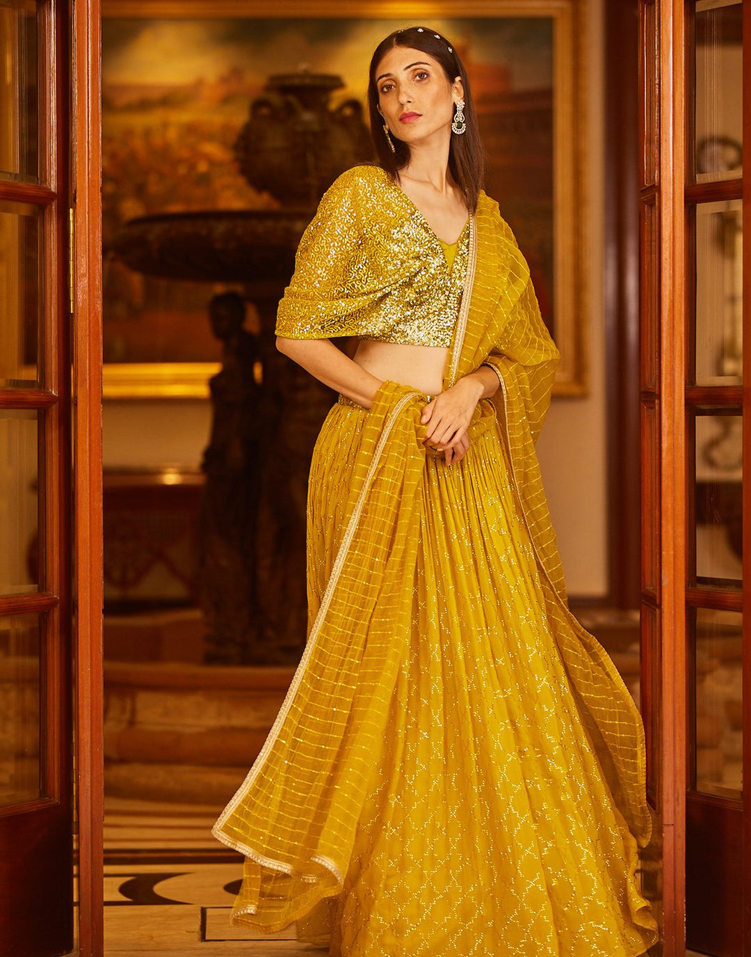 Sequence Embroidered Georgette Lehenga With Butterfly Sleeves