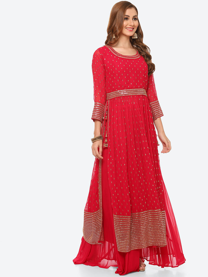 Sequin Work Georgette Kurta With Palazzo &amp; Net Dupatta