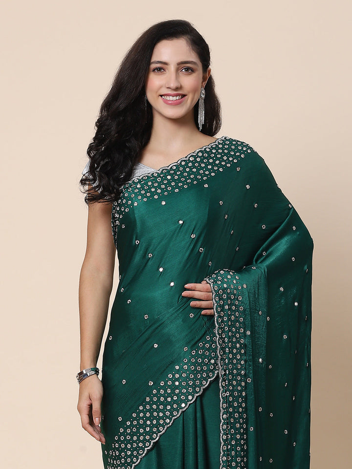 Stone Booti Pure Satin Embroided Saree