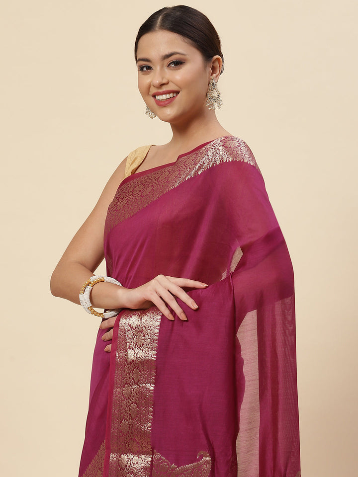 Plain Zari Border Cotton Woven Saree