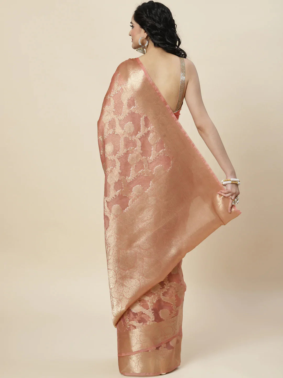Floral Zari Jaal Organza Plain Saree