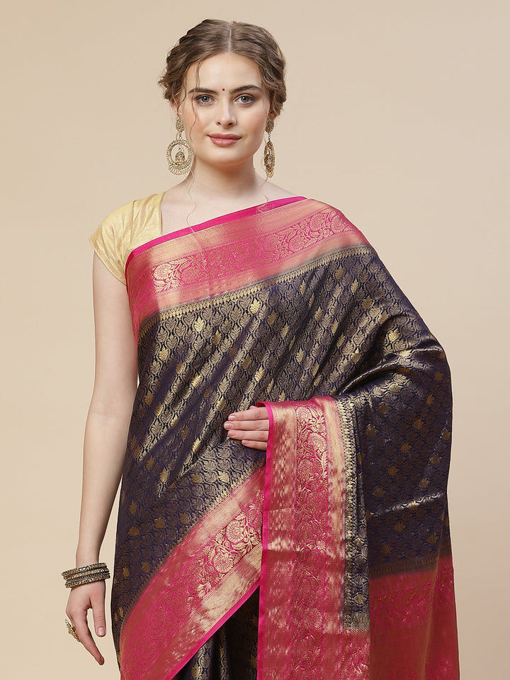 Brocade Zari Booti Art Handloom Woven Saree