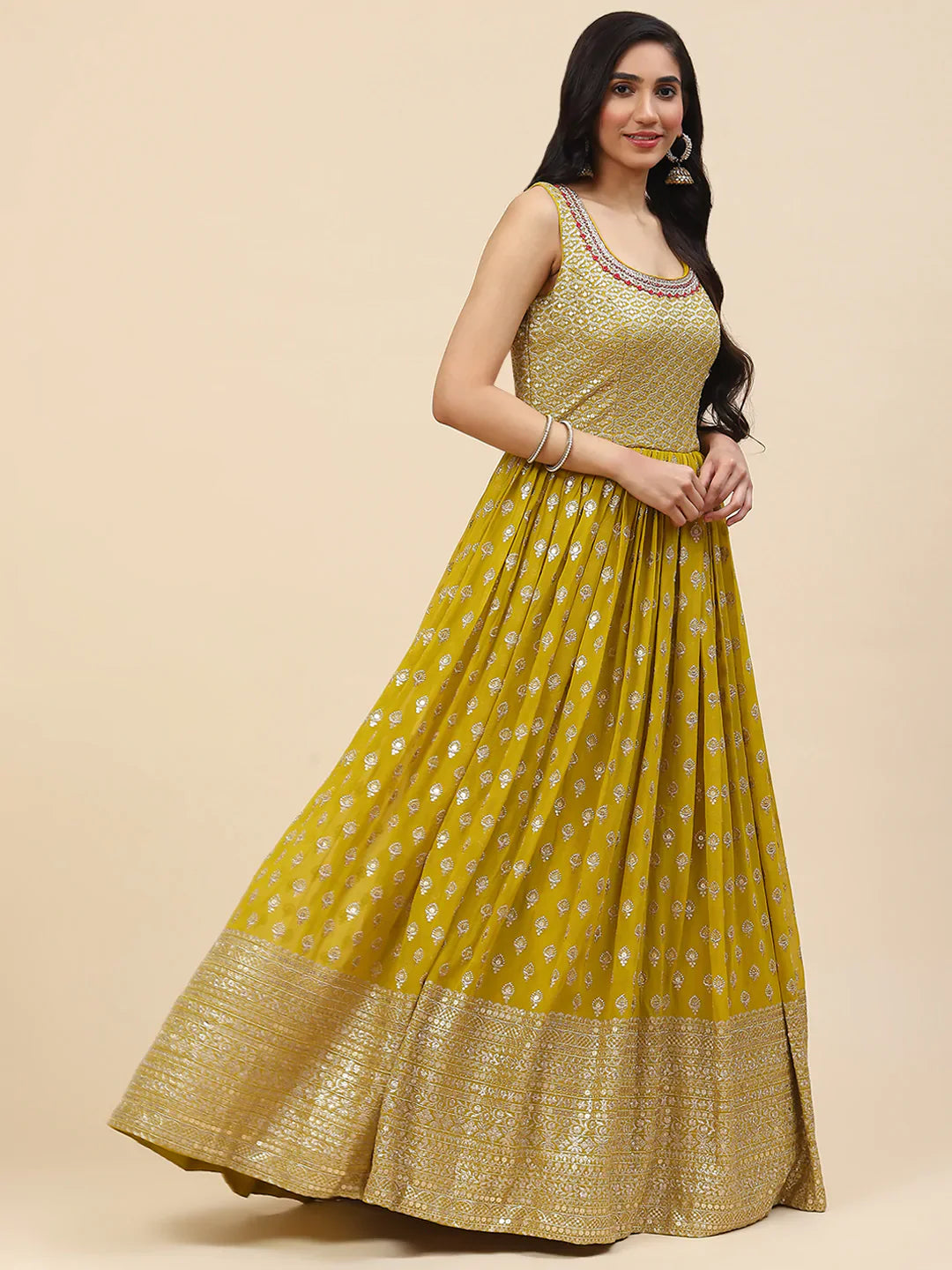 Sequin Embroidered Georgette Kurta With Churidar &amp; Dupatta