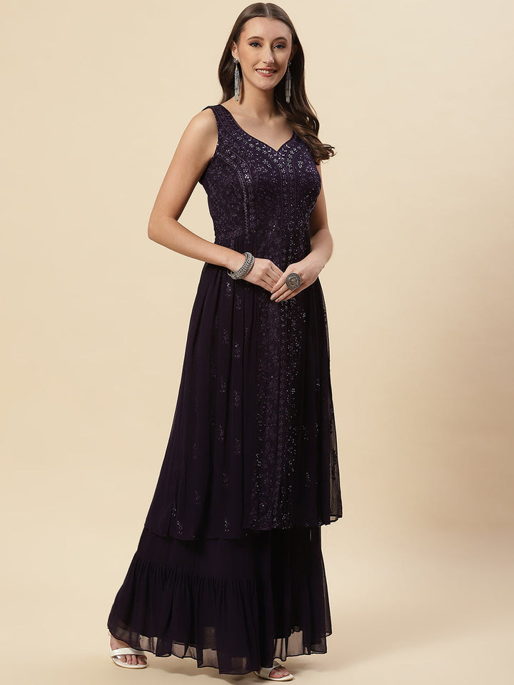 Resham Embroidered Georgette Kurta With Palazzo