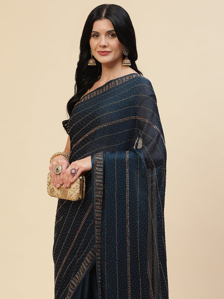 Stone Embroidered Chiffon Saree