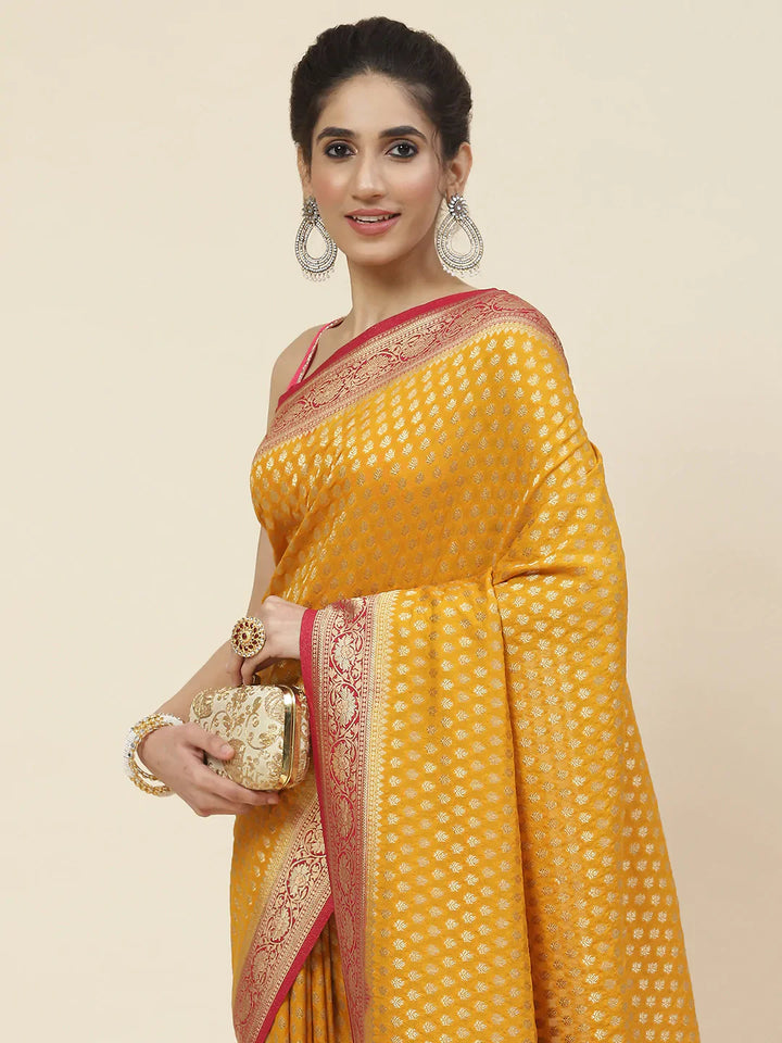 Zari Booti Crepe Plain Saree