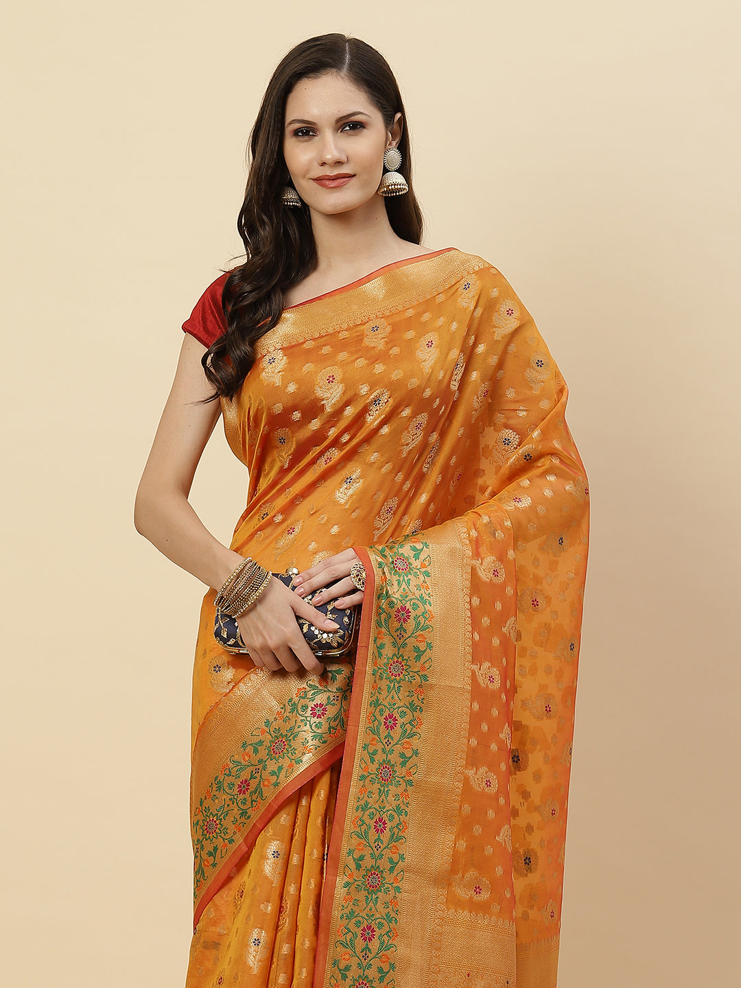 Zari Border Booti Cotton Woven Saree