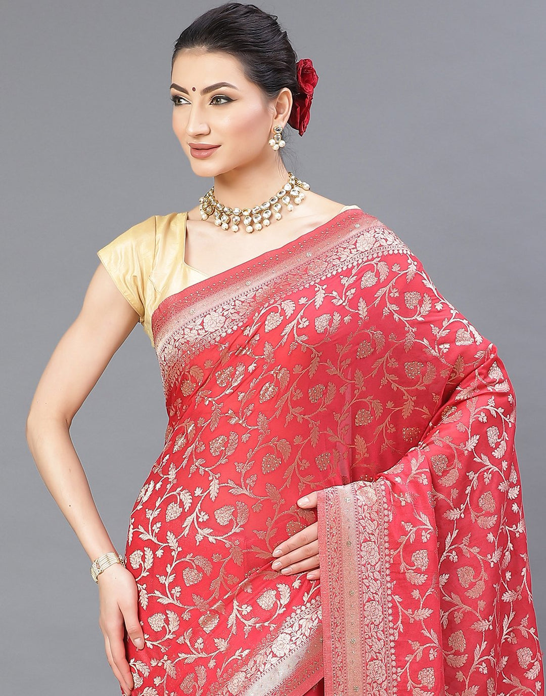 MBZ Meena Bazaar-Zari Jaal Art Georgette Saree