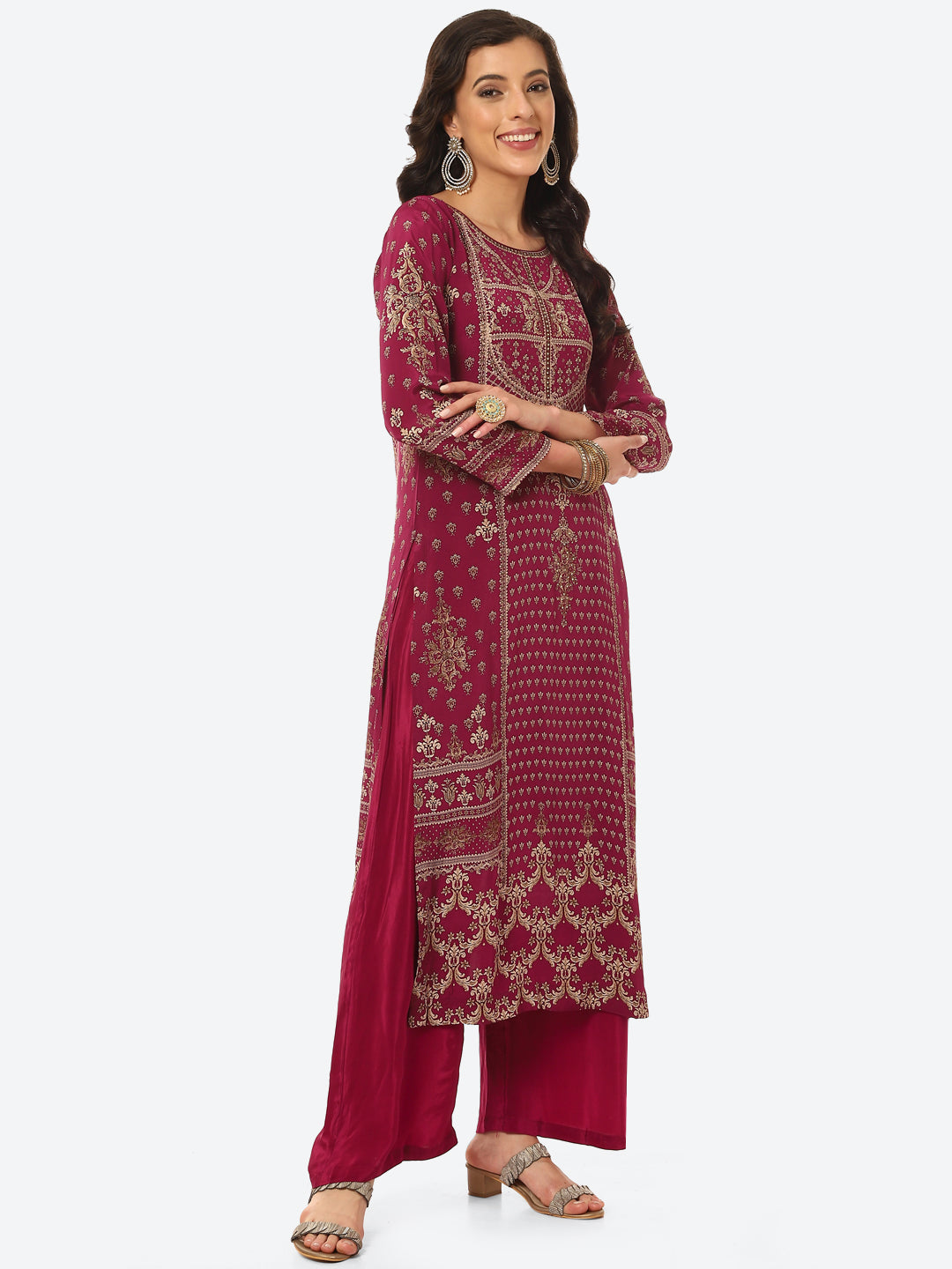 Digital Printed Crepe Kurta With Palazzo &amp; Georgette Dupatta