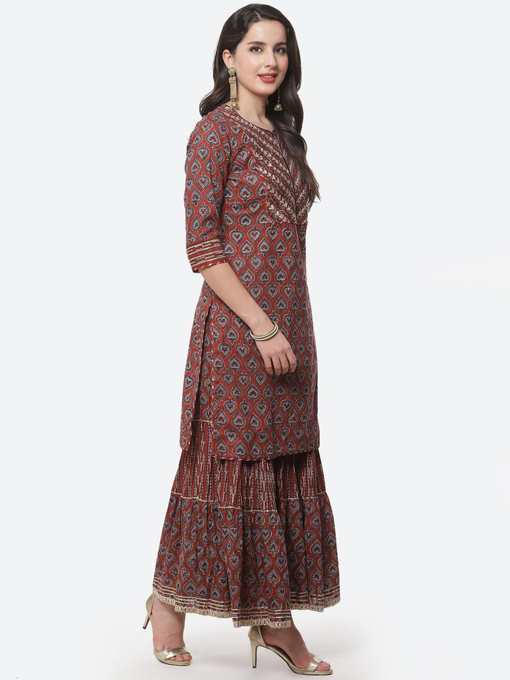 Printed Gota Patti Cotton Kurti With Sharara