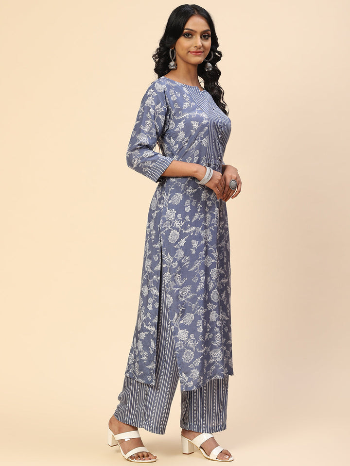 Floral Printed Muslin Kurta With Pants