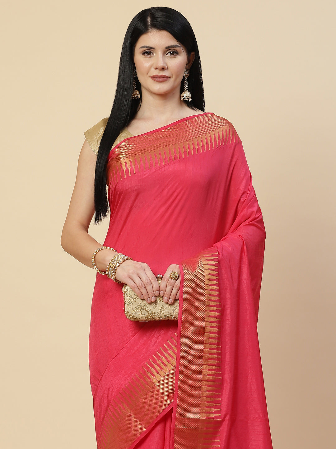 Plain Zari Border Handloom Woven Saree