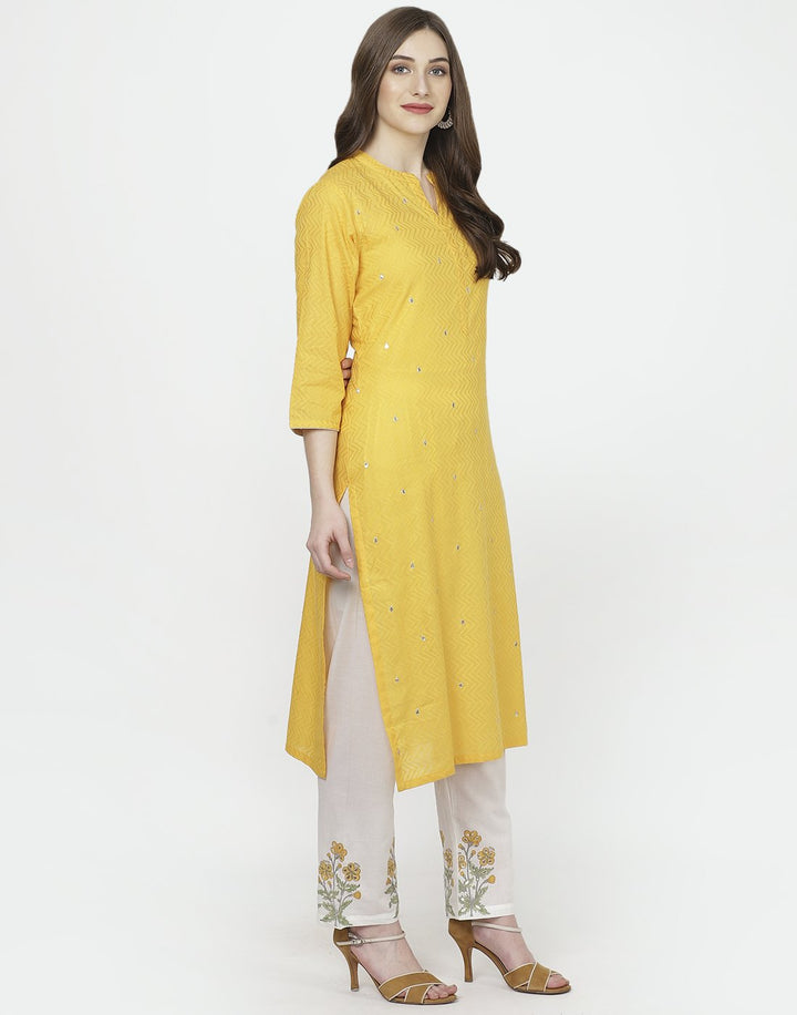 Yellow White Cotton Salwar Kameez