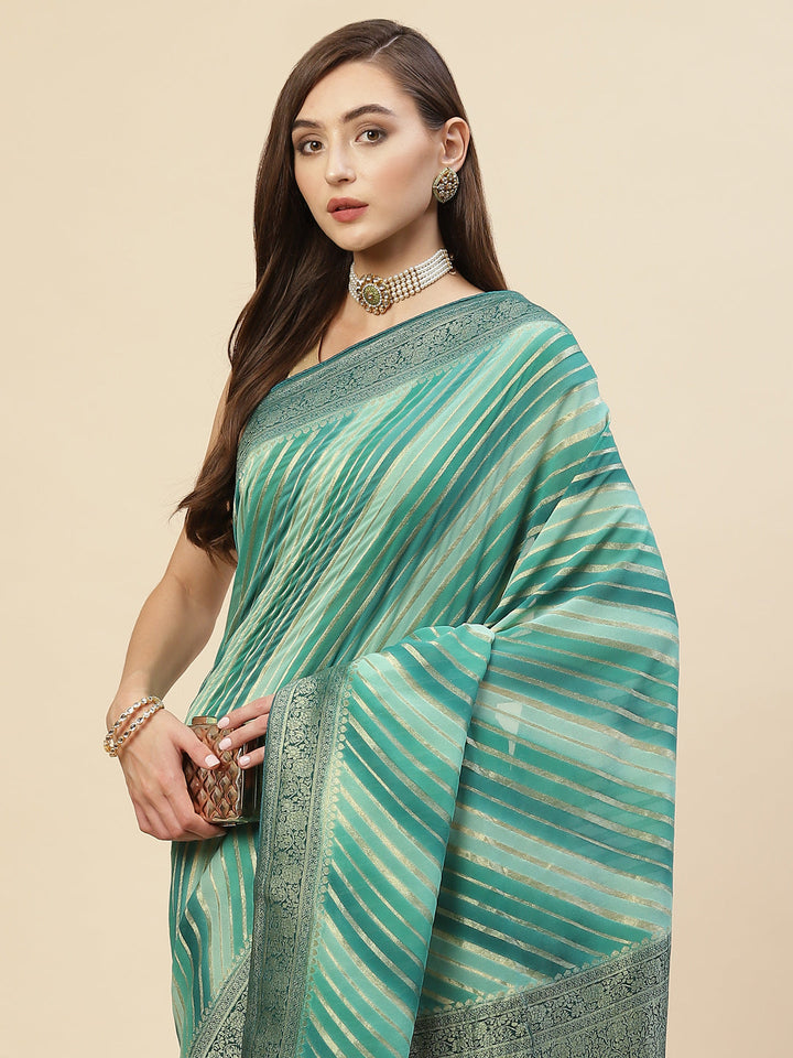 Stripes Zari Jaal Banarasi Plain Saree