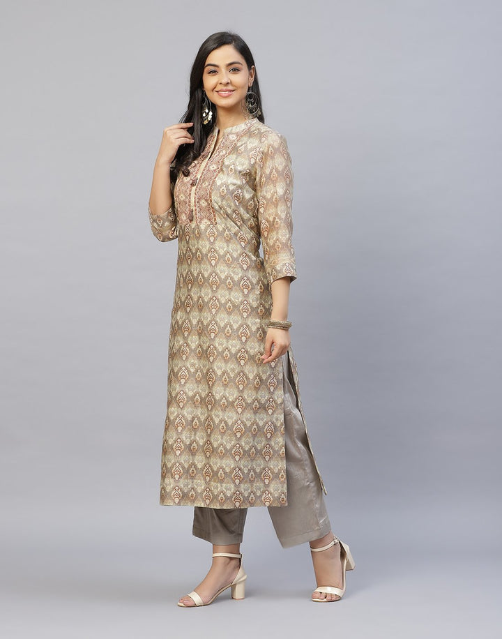 Chanderi Printed Kurti with Yoke Detail