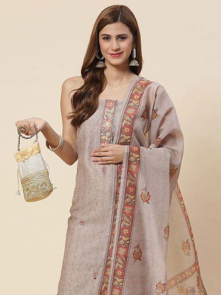 Printed Chanderi Unstitched Suit Piece With Dupatta