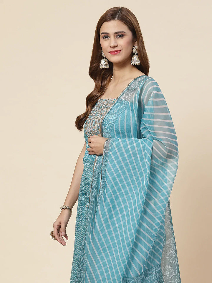 Bandhani Printed Organza Unstitched Suit Piece With Dupatta