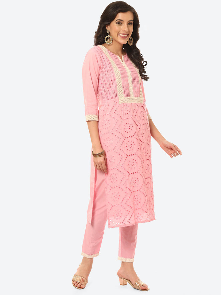 Cut Work Cotton Kurta With Pant