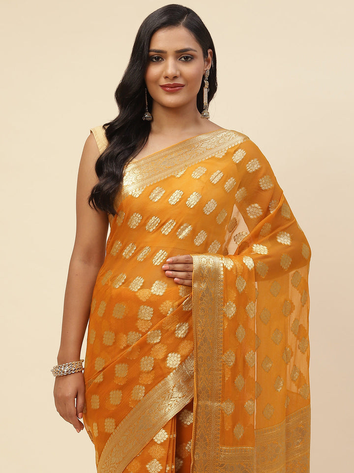 Zari Booti Chiffon Plain Saree