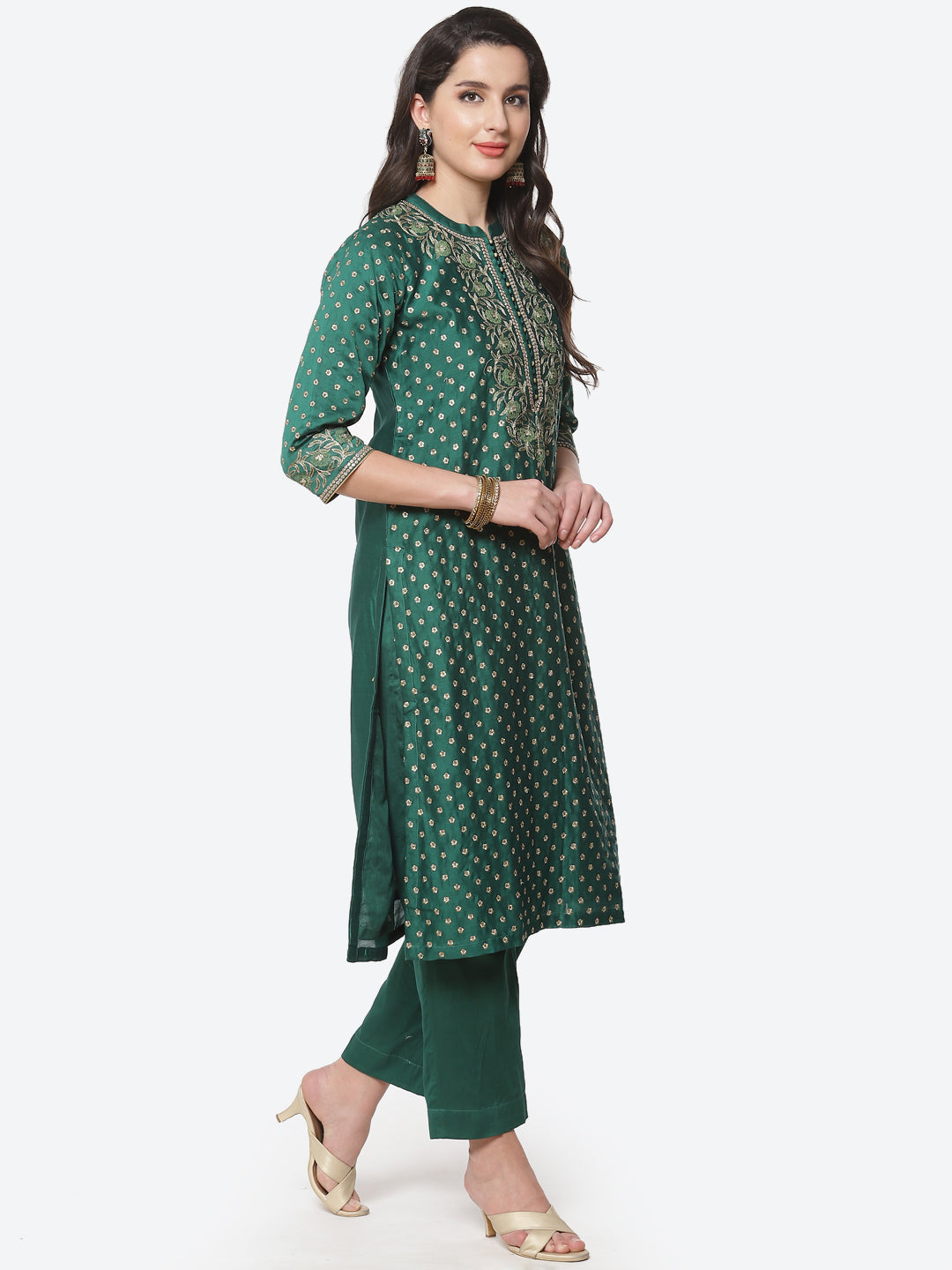 Embroidered Cotton Chanderi Stitched Salwar Kameez With Embroidered Dupatta