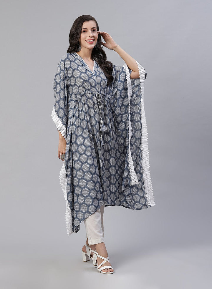 Grey Printed Cotton Kaftan