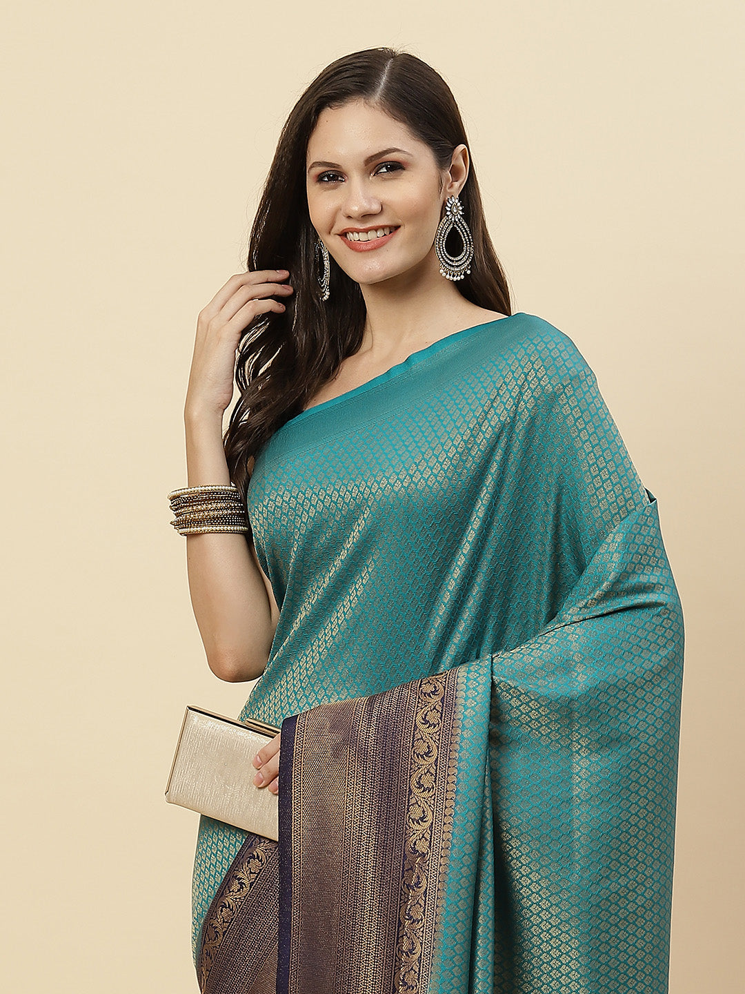 Brocade Zari Booti Art Handloom Woven Saree