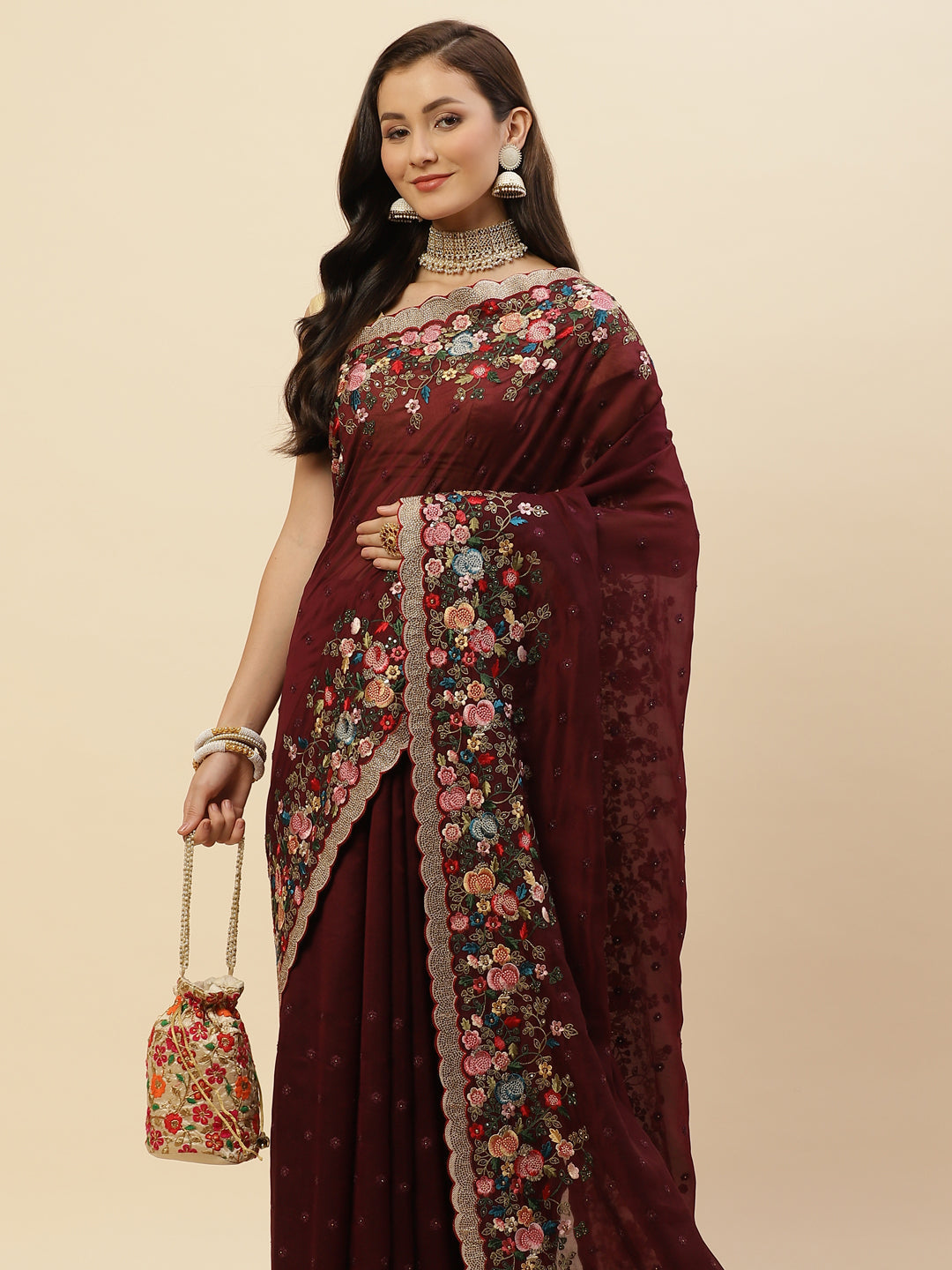 Resham Border Embroidered Georgette Saree