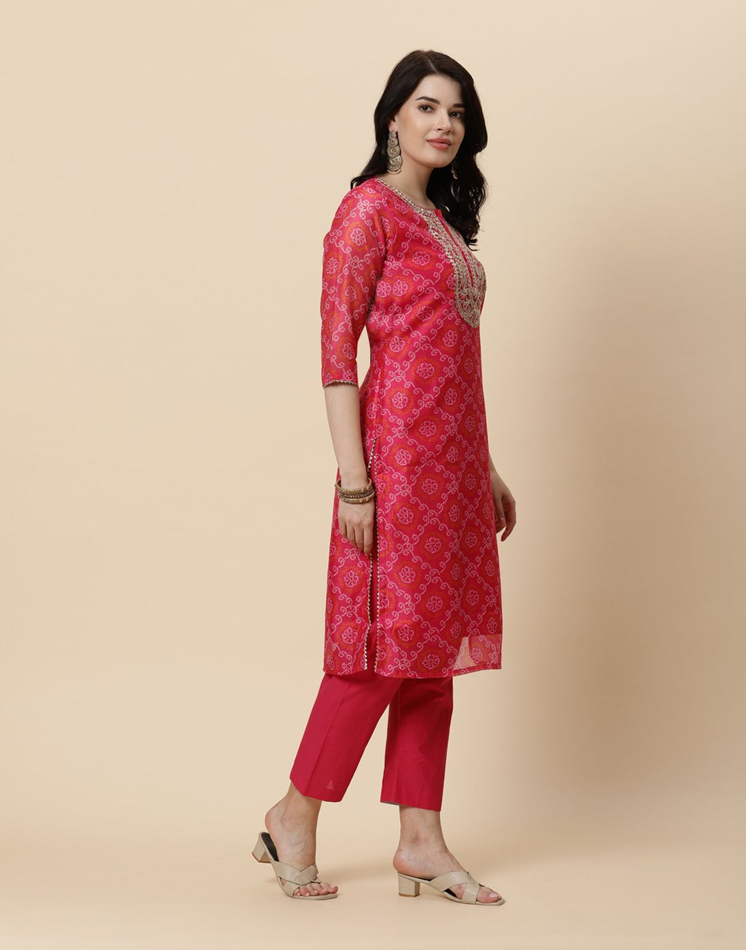 Embroidered Chanderi Kurti With Pant