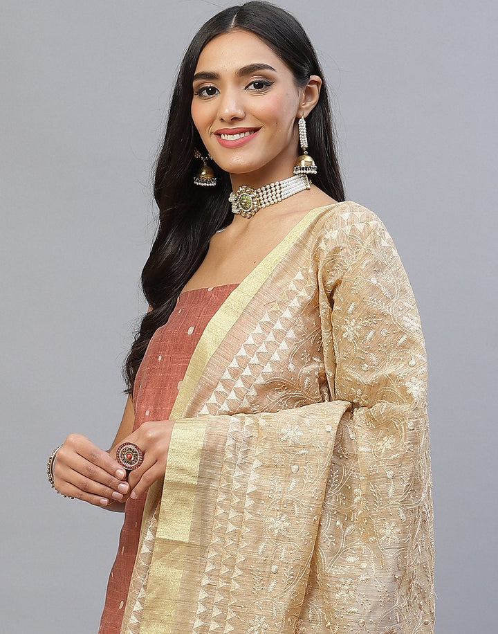 Chanderi Embroidered Suit Piece with fancy dupatta