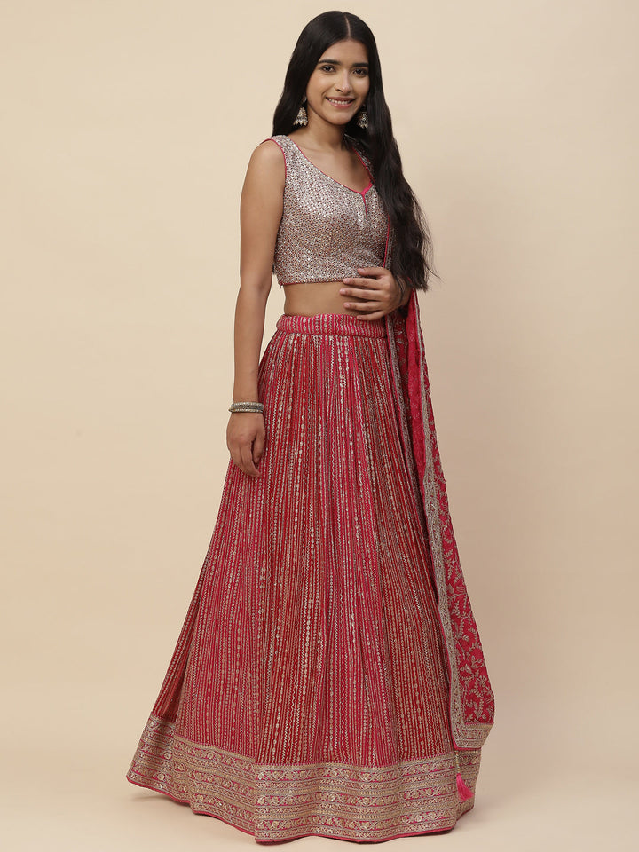 Zari Work Georgette Lehenga With Choli &amp; Dupatta