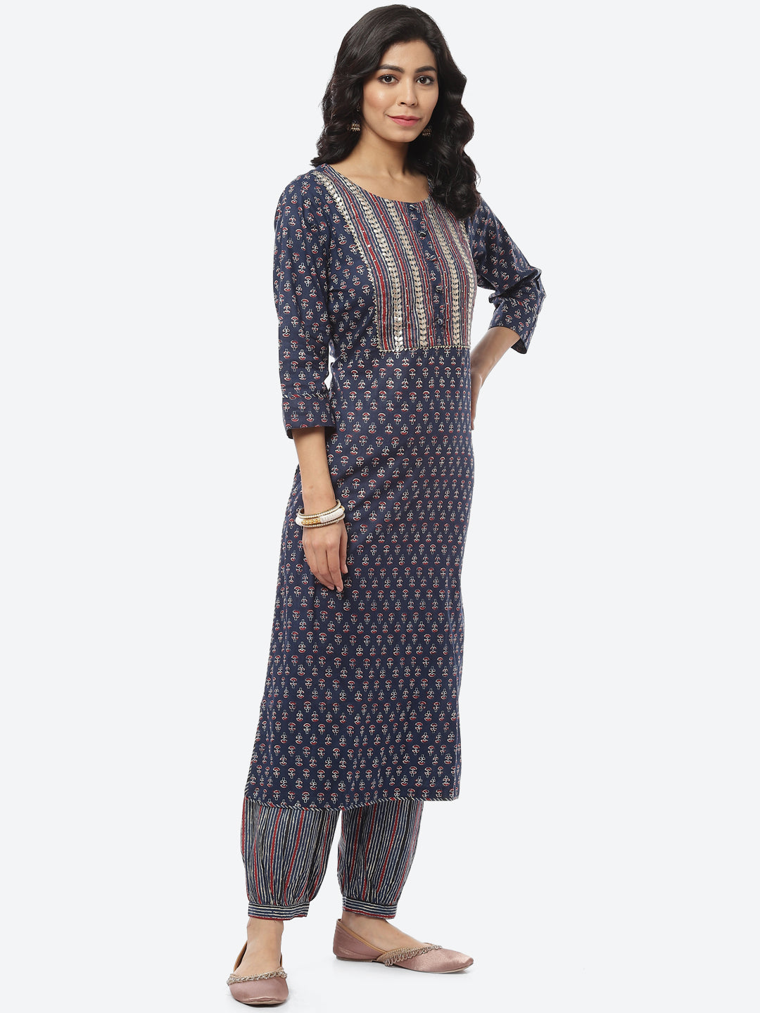Printed Gota Work Cotton Kurti With Pant