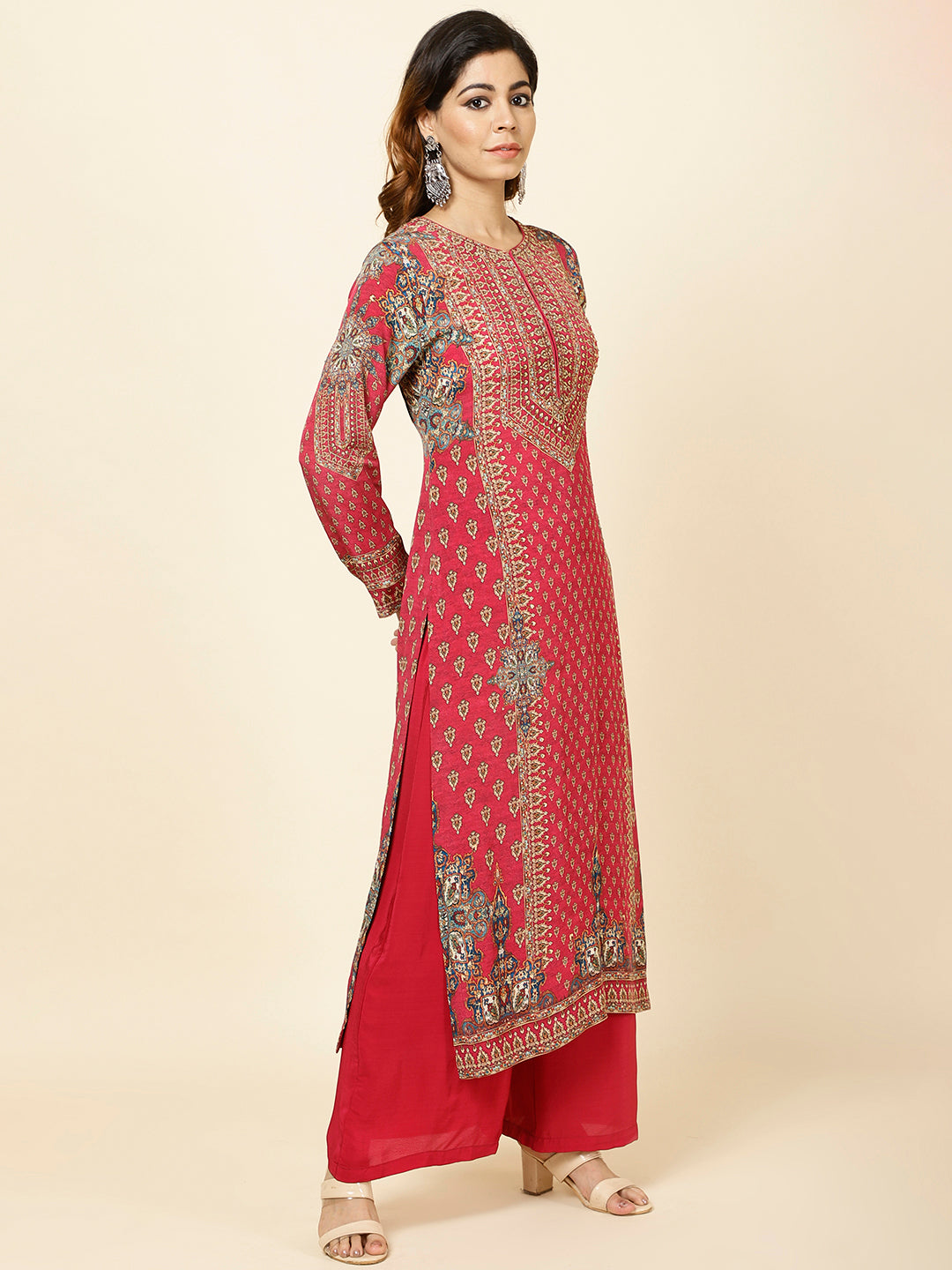 Digitally Printed Crepe Kurta With Palazzo &amp; Dupatta