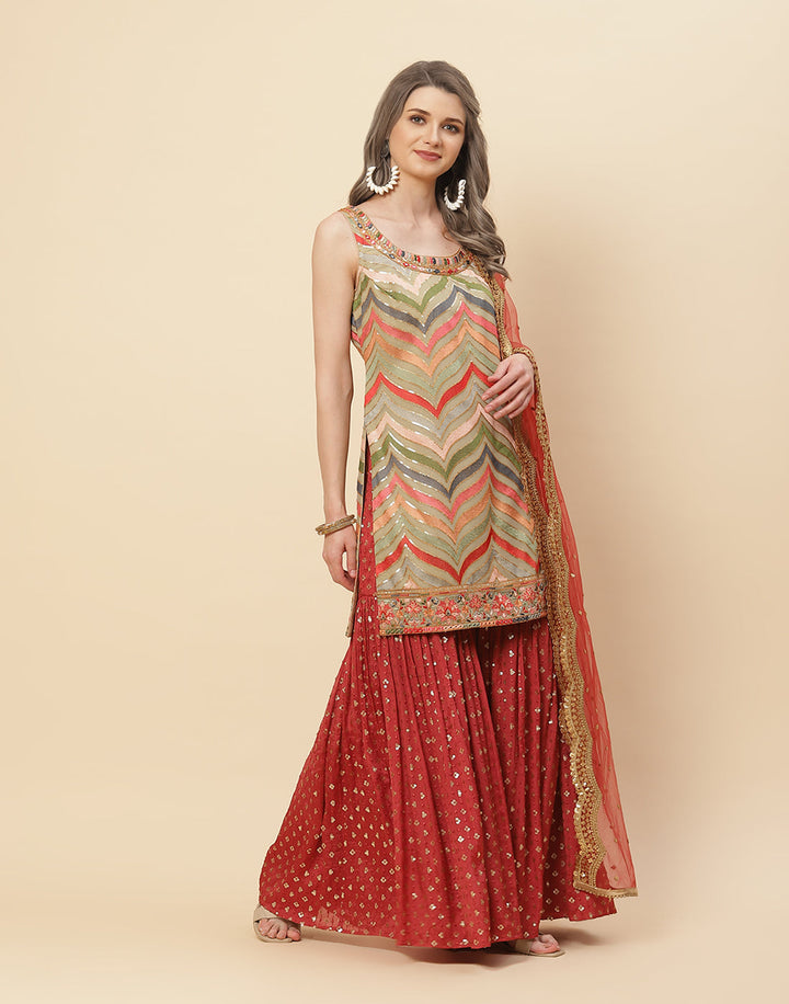 Sequence Georgette Stitched Salwar Kameez With Net Booti Dupatta