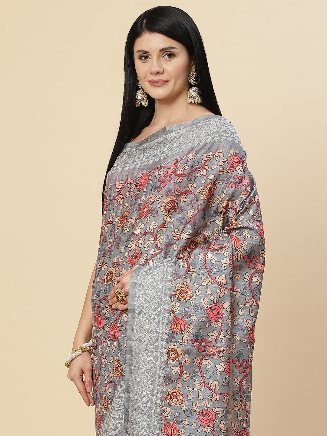 Digital Floral Printed Tussar Saree