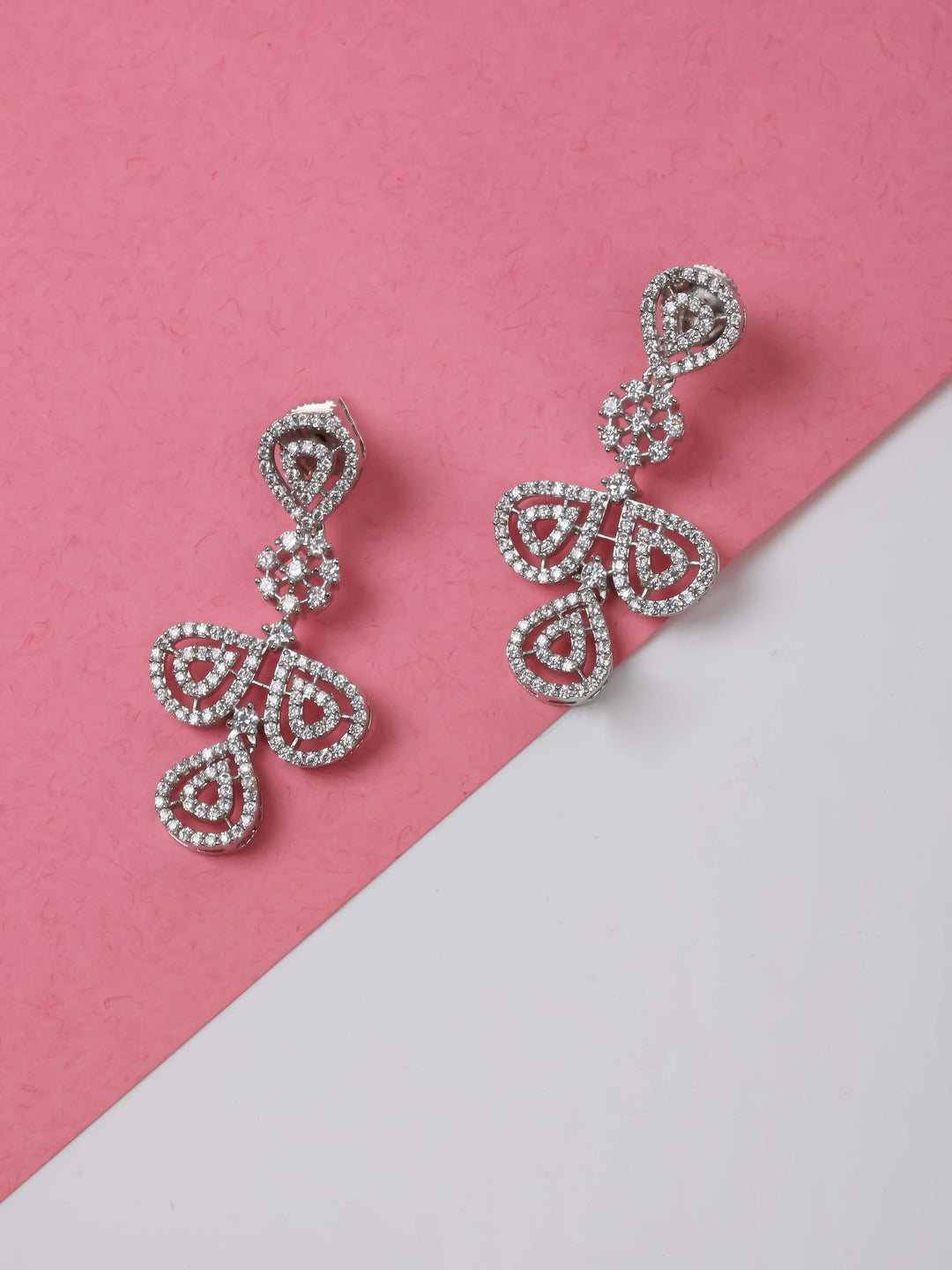 Diamond Silver Pendant Set With Earrings