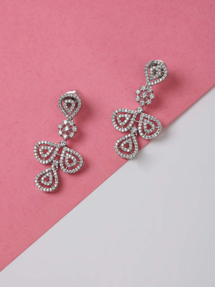 Diamond Silver Pendant Set With Earrings