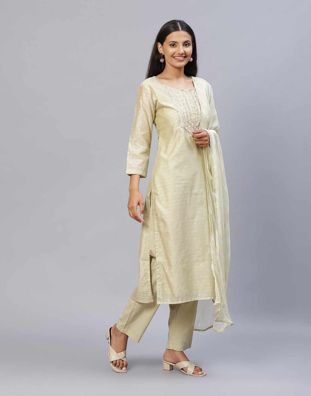 Cotton Chanderi Pant Kameez Stitched Suit