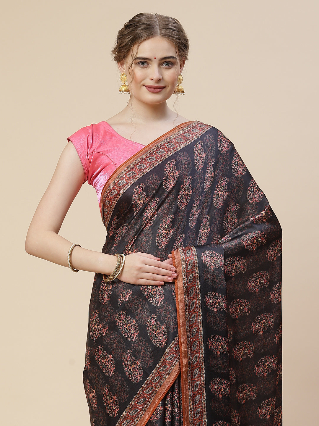 Stone Booti Satin Printed Saree