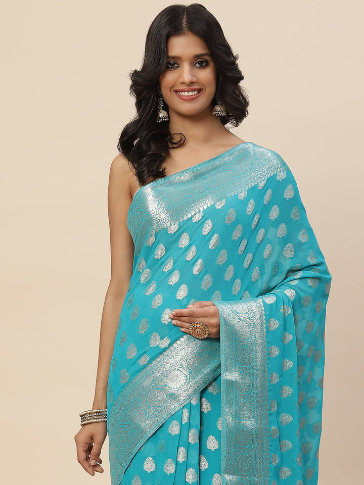 Zari Booti Chiffon Plain Saree