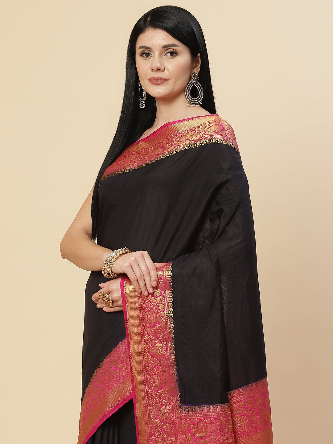 Plain Zari Border Handloom Woven Saree