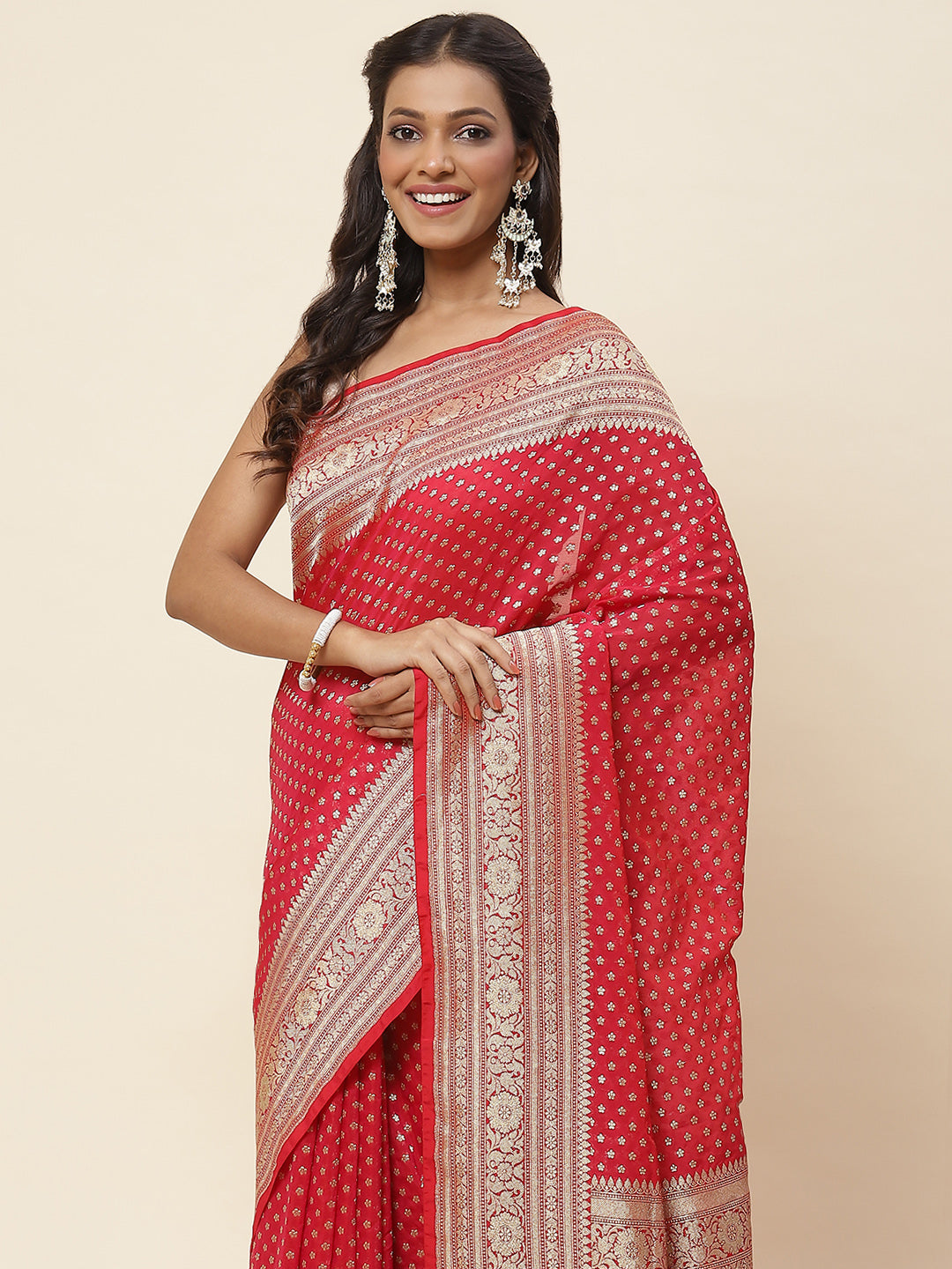 Zari Border Booti Woven Banarsi Saree