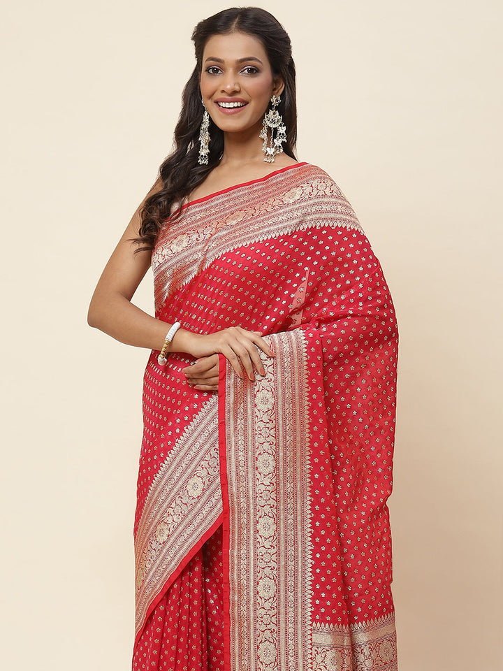 Zari Border Booti Woven Banarsi Saree