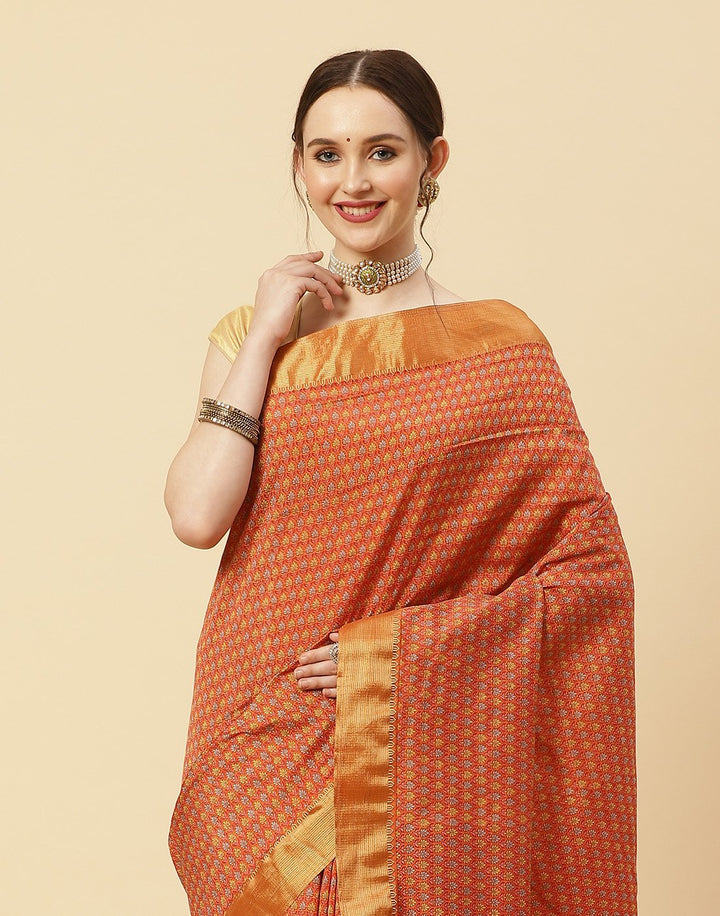 Printed Art Handloom Dupion Zari Booti Border Saree